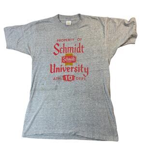 Schmidt Beer University 1981 Vintage Medallion USA T Shirt Medium Paint